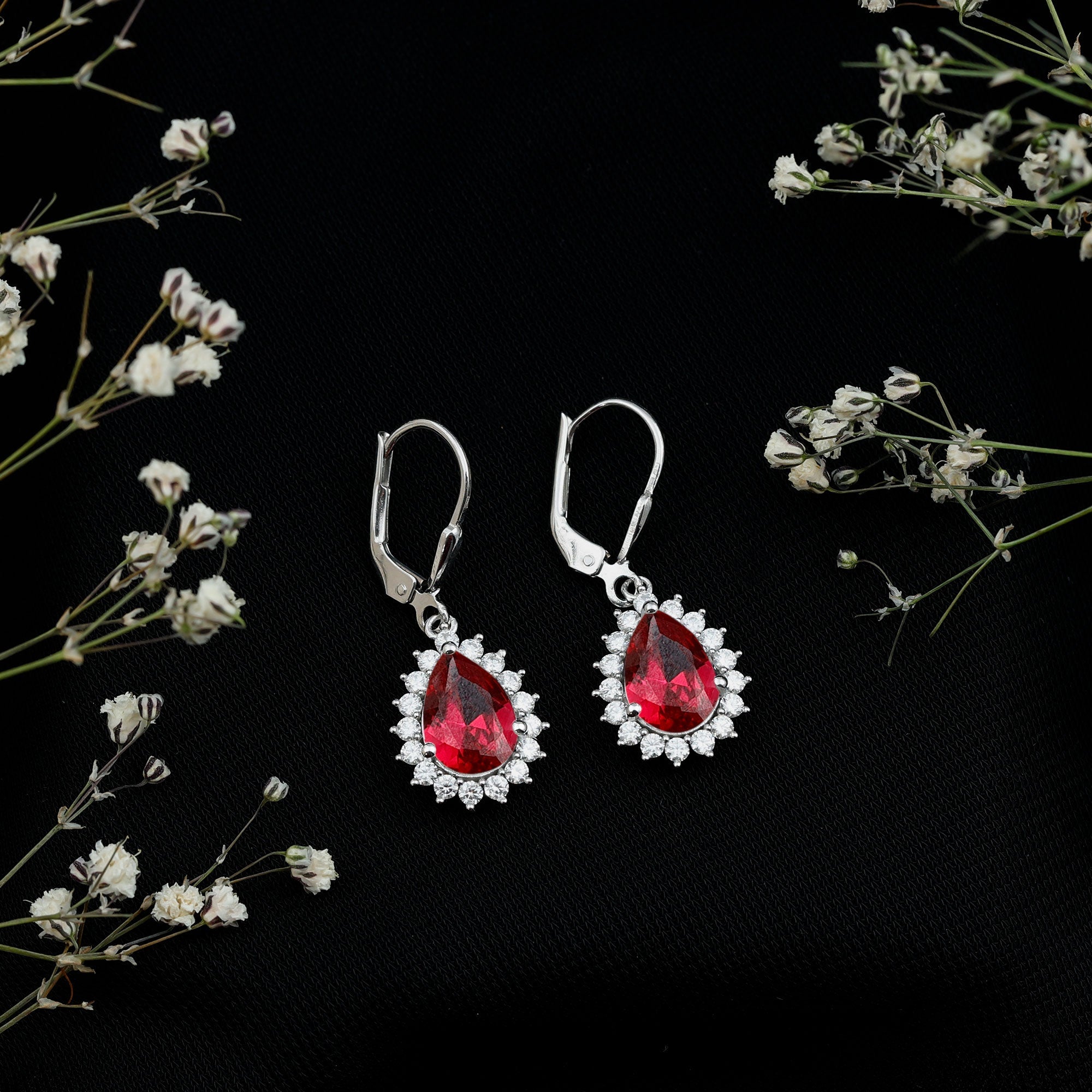 Certified 5.8 Carat Lab Created Ruby Dangle Earrings For Women