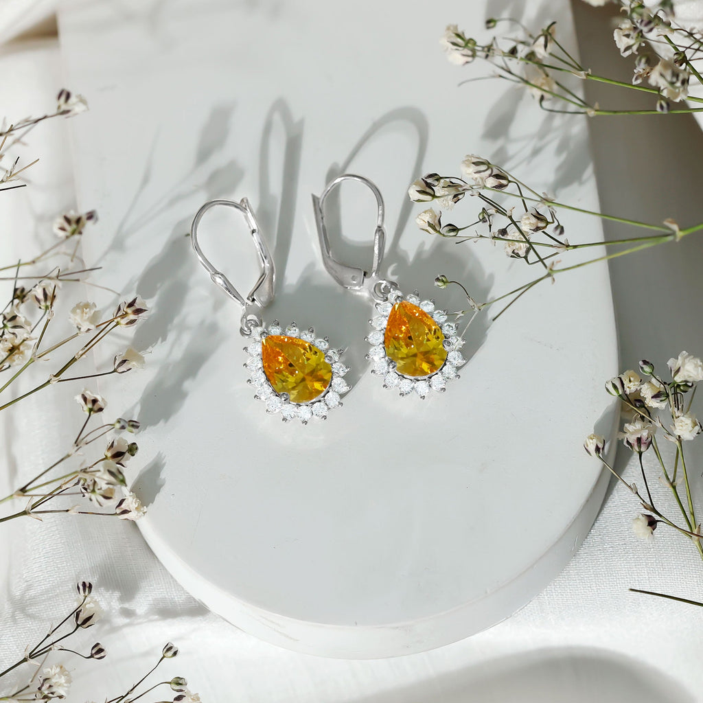 5 Carat Lab Grown Yellow Sapphire Dangle Earrings for Women with Leverbacks