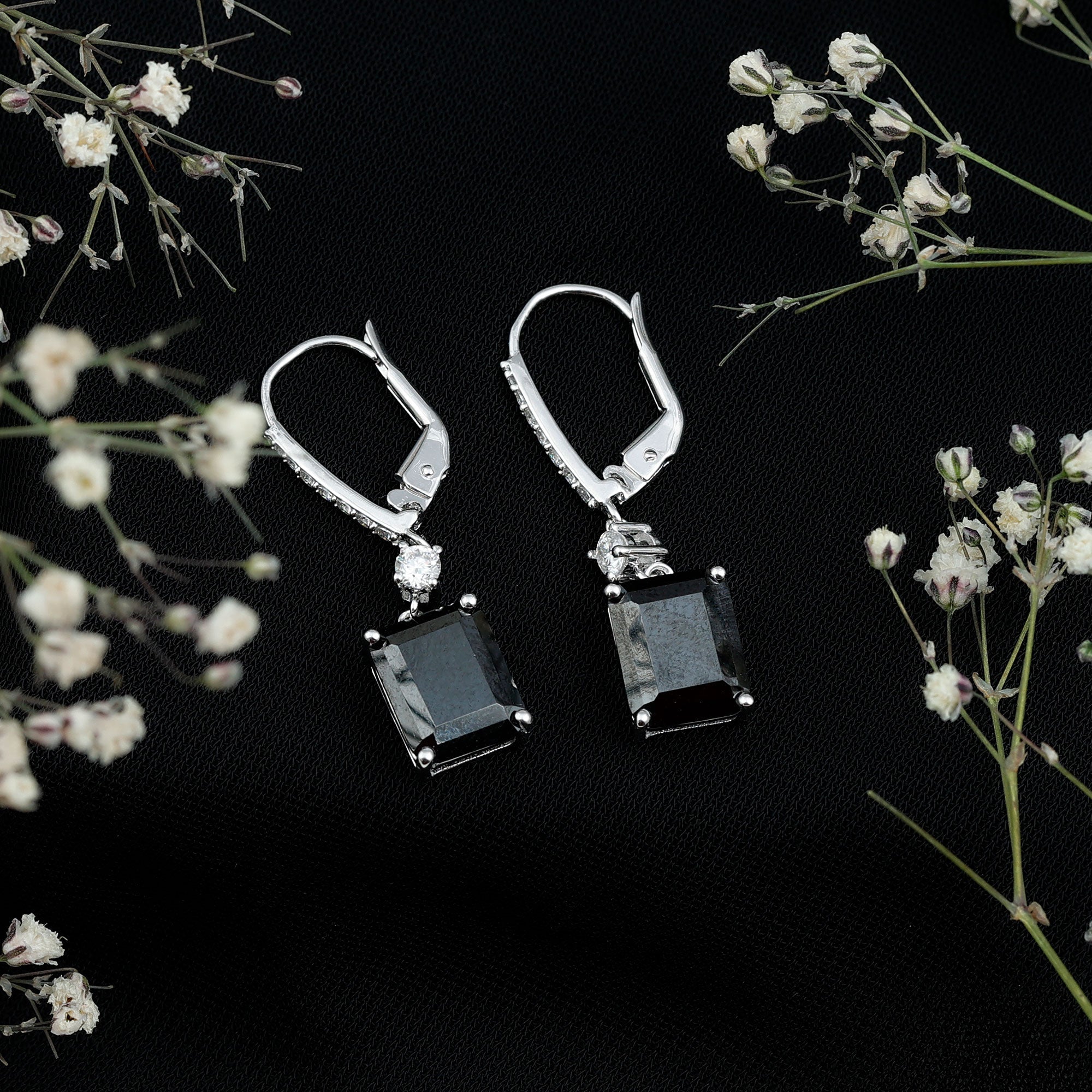 Certified 6 Carat Lab Grown Black Diamond Dangling Earrings