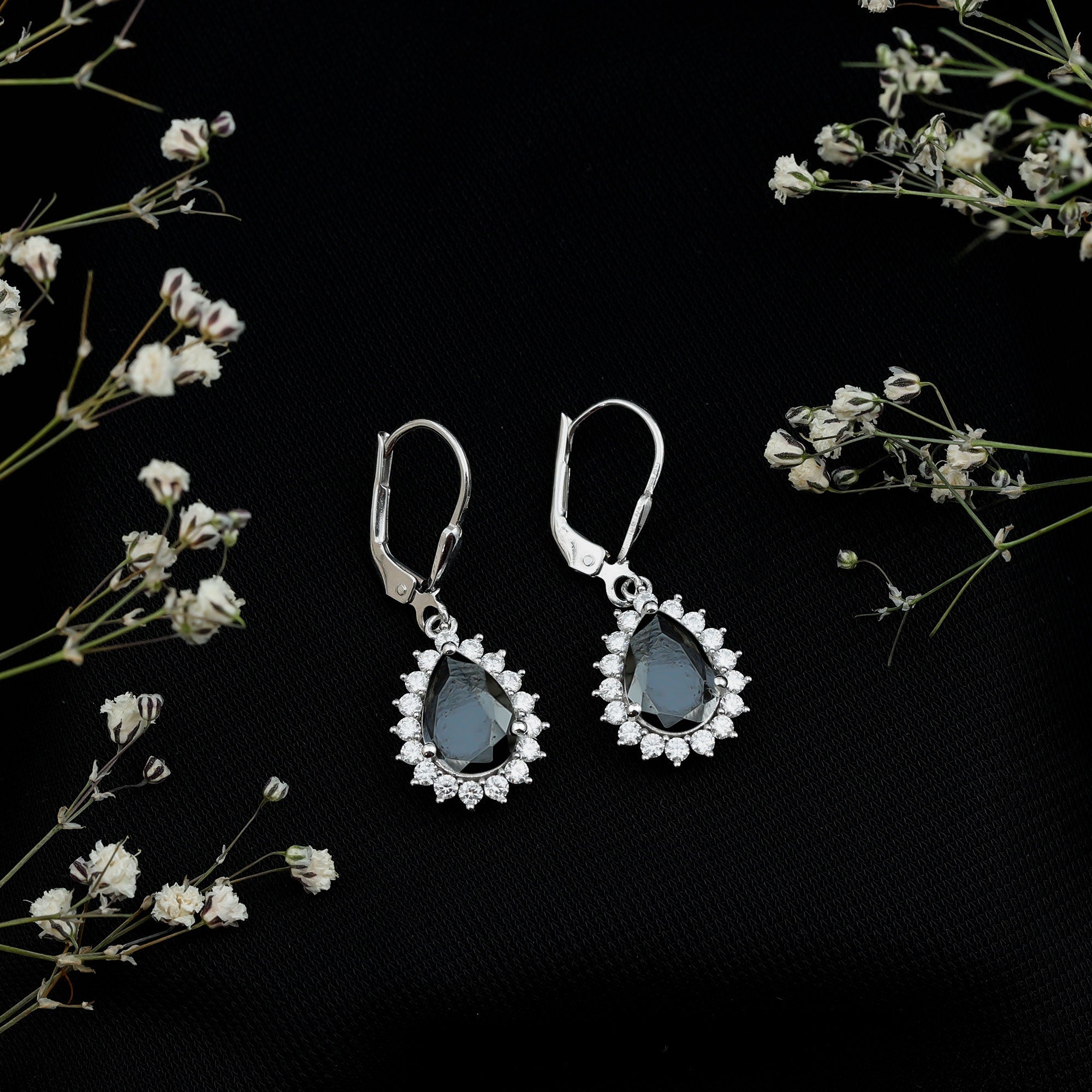 Certified 3.6 Carat Lab Grown Black Diamond Teardrop Dangle Earrings for Women