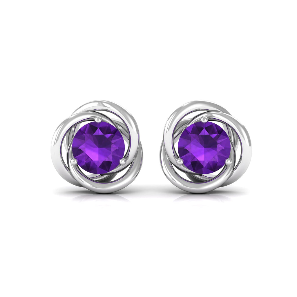 Natural Amethyst Solitaire Swirl Stud Earrings