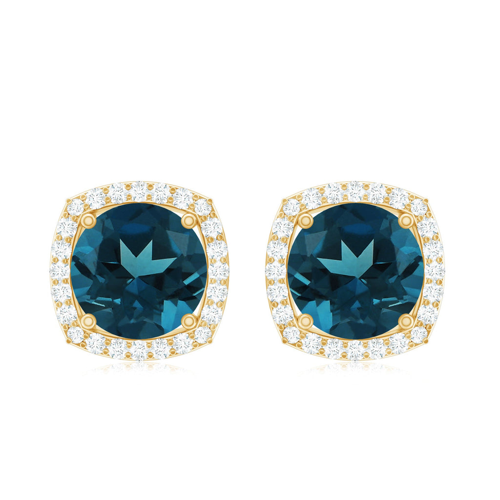 London Blue Topaz and Diamond Halo Stud Earrings