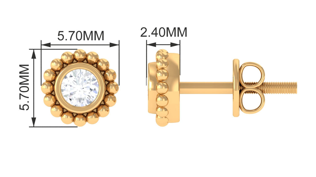 Real Diamond Solitaire Stud Earrings with Beaded Detail