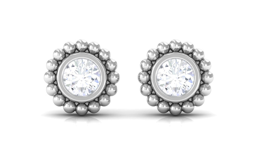 Real Diamond Solitaire Stud Earrings with Beaded Detail