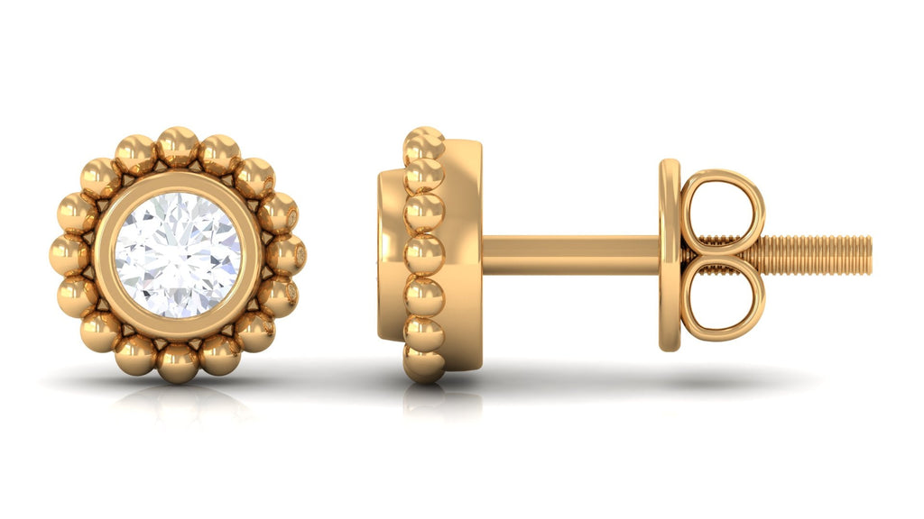 Real Diamond Solitaire Stud Earrings with Beaded Detail
