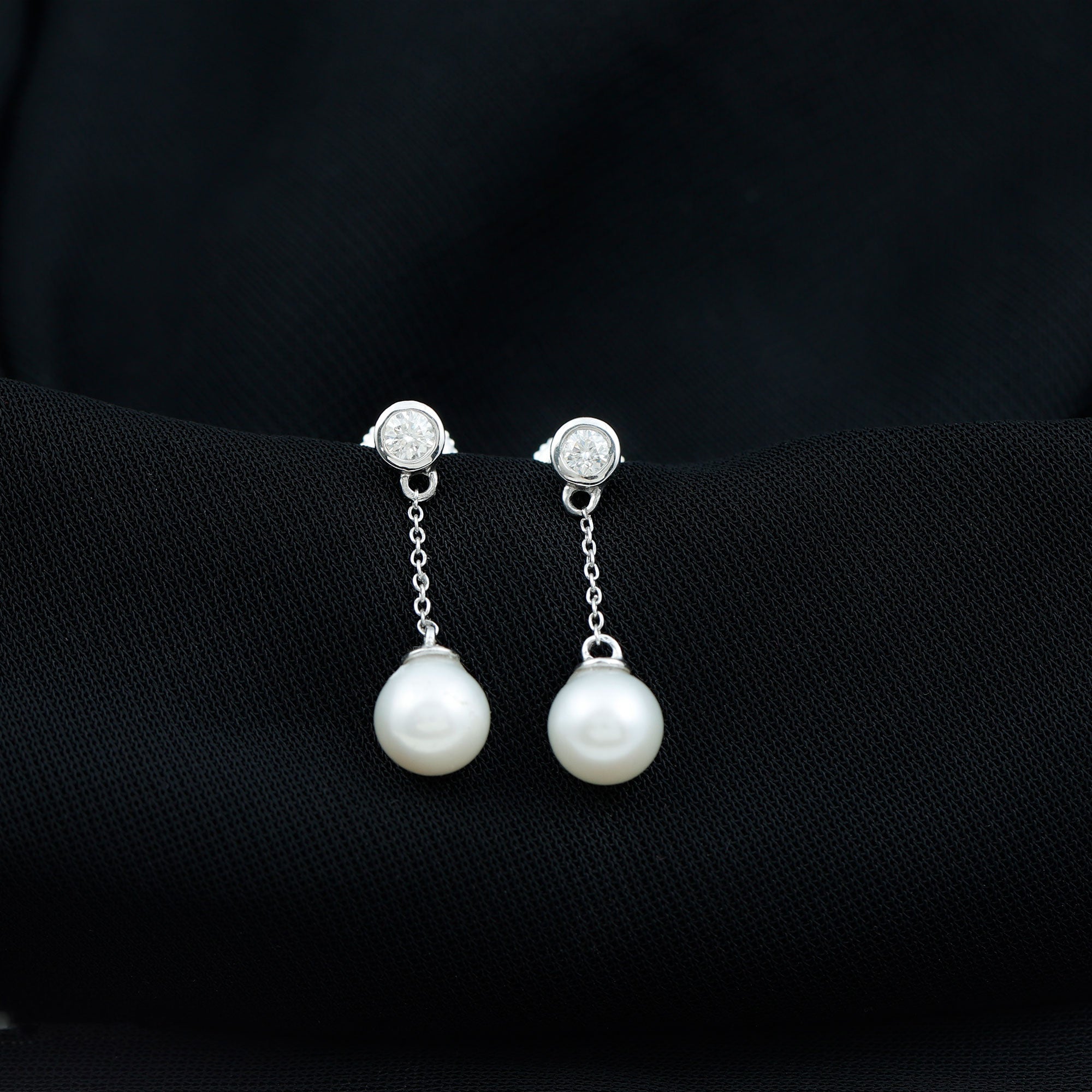 6 Carat Freshwater Pearl and Diamond Chain Drop Earrings
