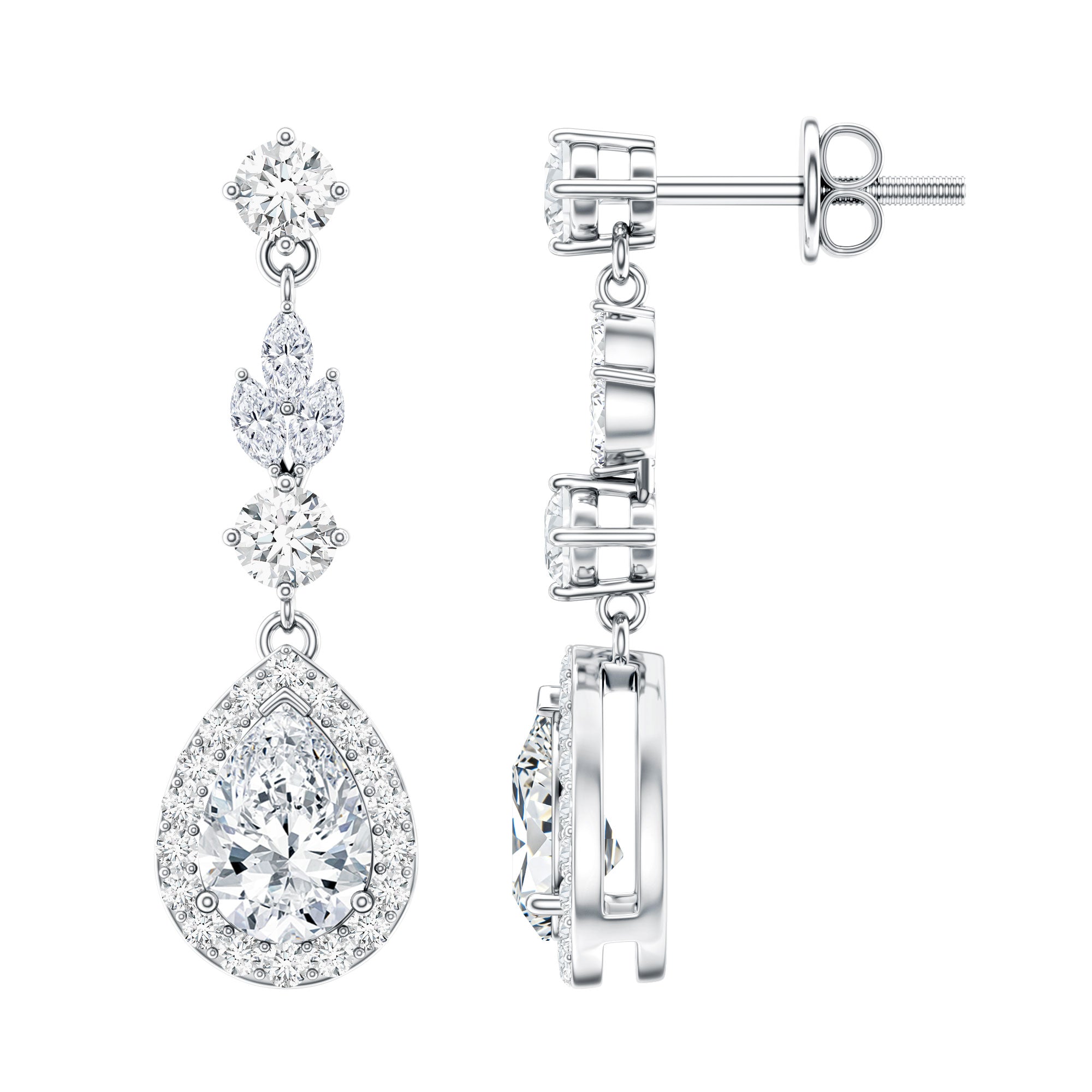 Certified Moissanite Wedding Dangling Earrings in Silver