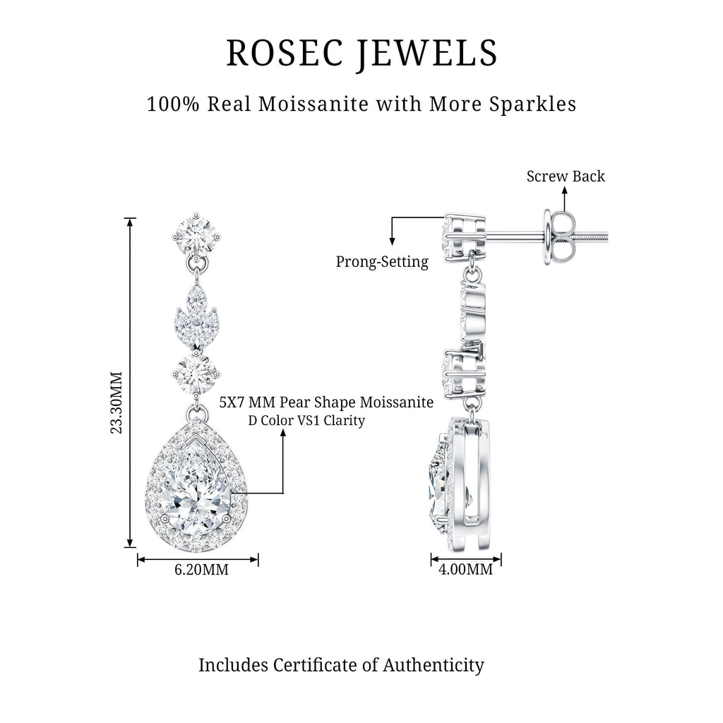 Certified Moissanite Wedding Dangling Earrings in Silver