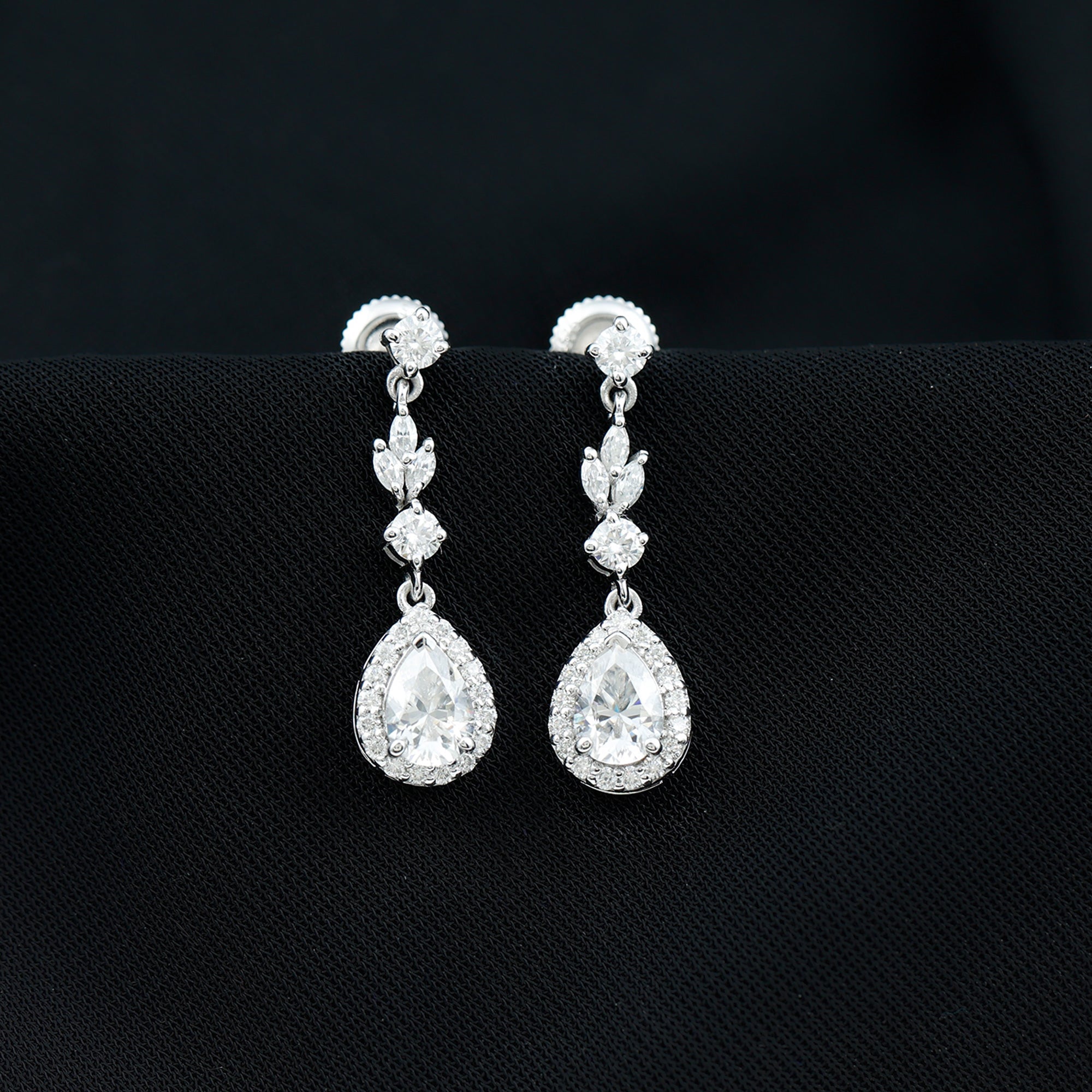 Certified Moissanite Wedding Dangling Earrings in Silver
