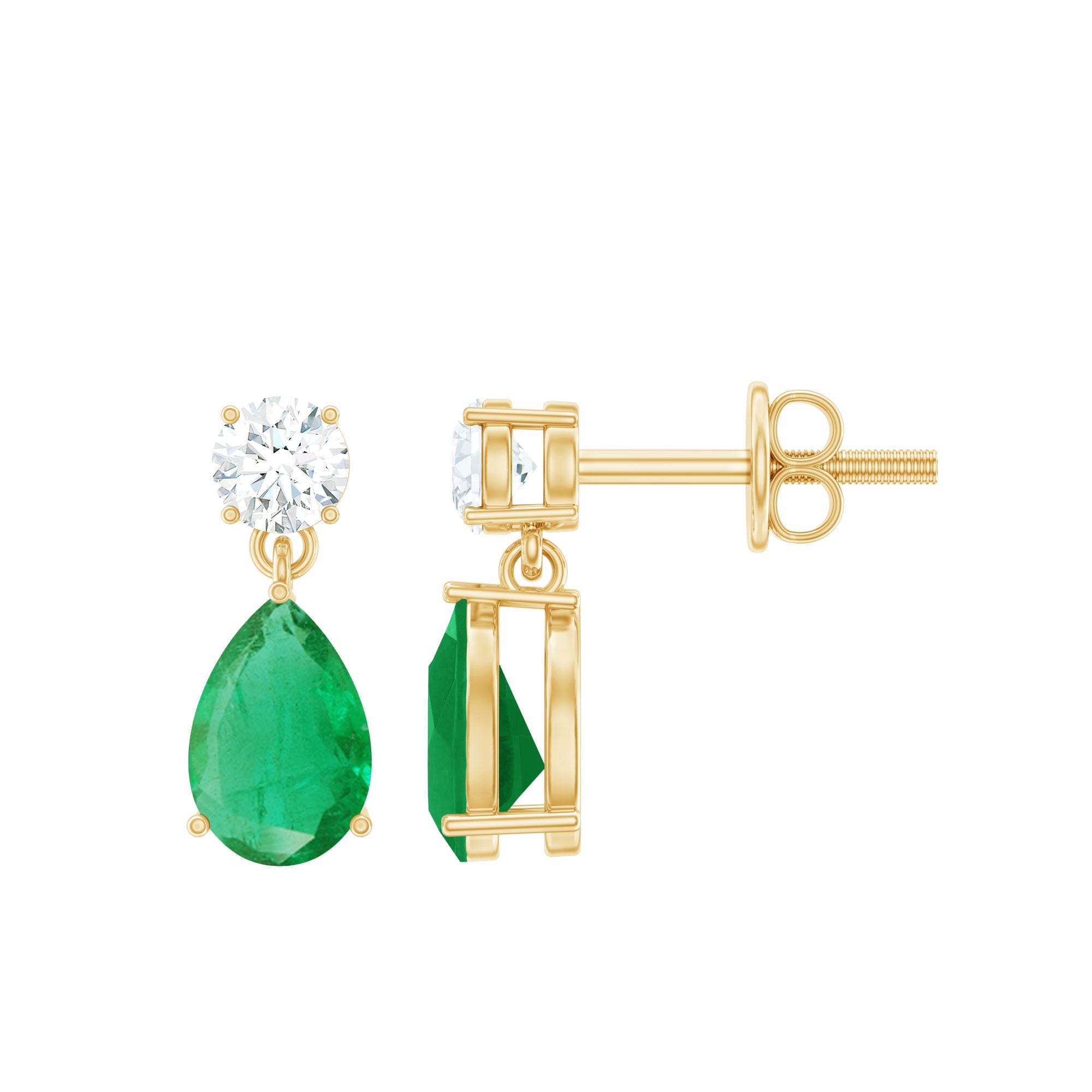Certified Emerald and Diamond Bridal Teardrop Earrings