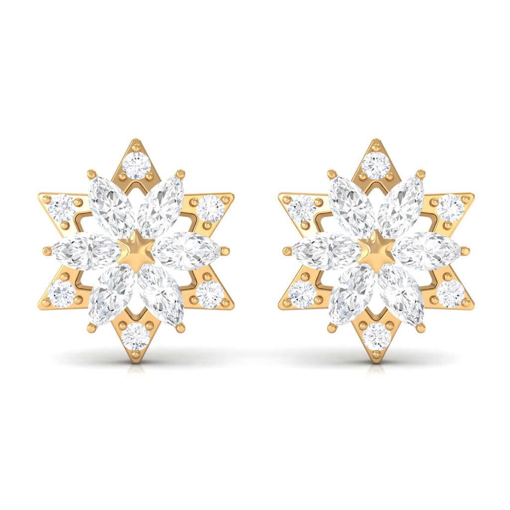 Round Diamond Flower Stud Earrings With Screw Back