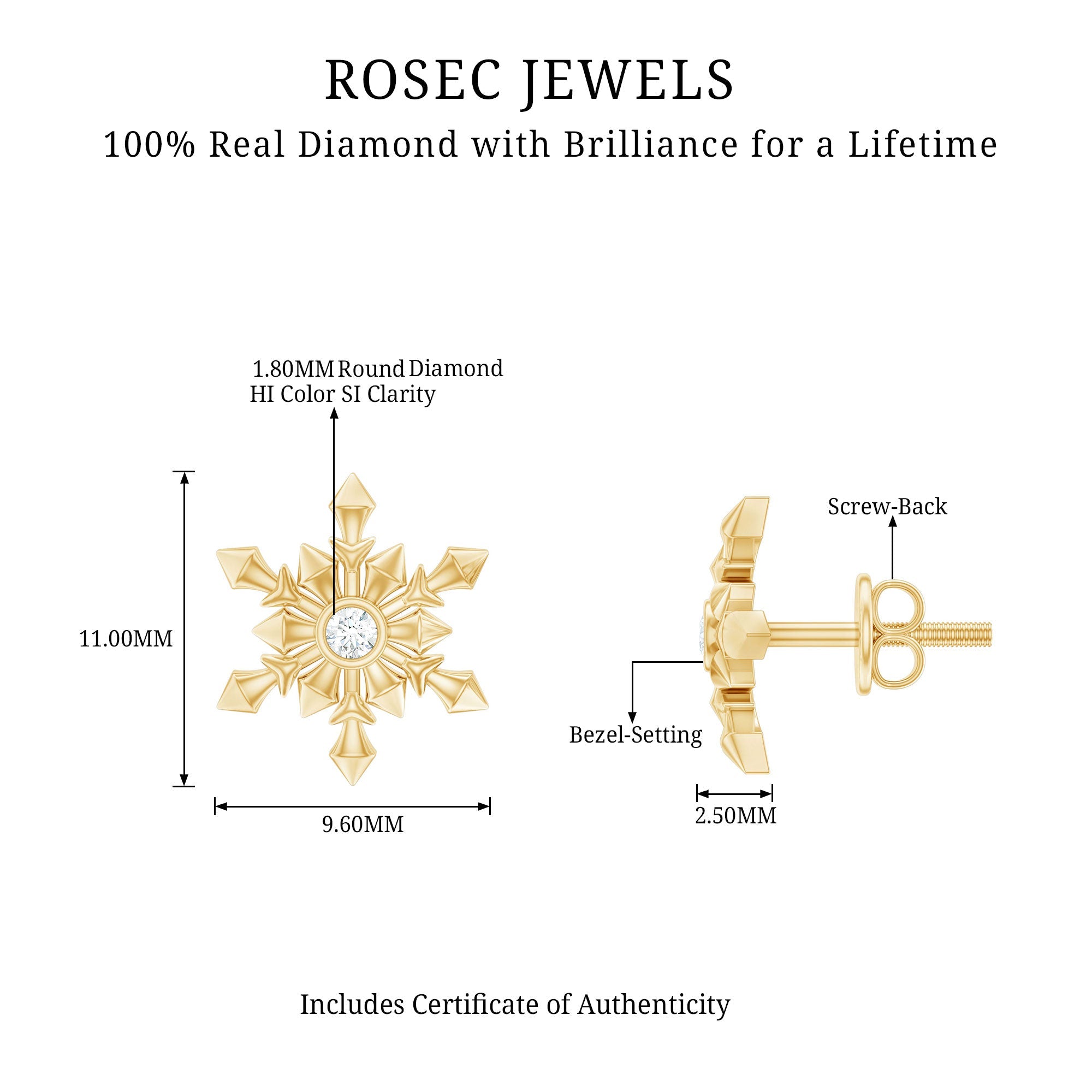 Bezel Set Diamond Snowflake Stud Earrings