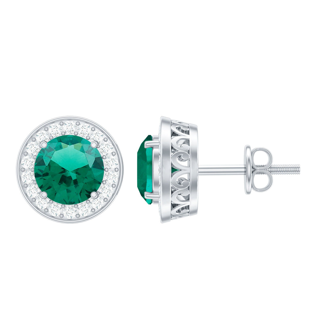 Lab Created Emerald and Diamond Wedding Stud Earrings