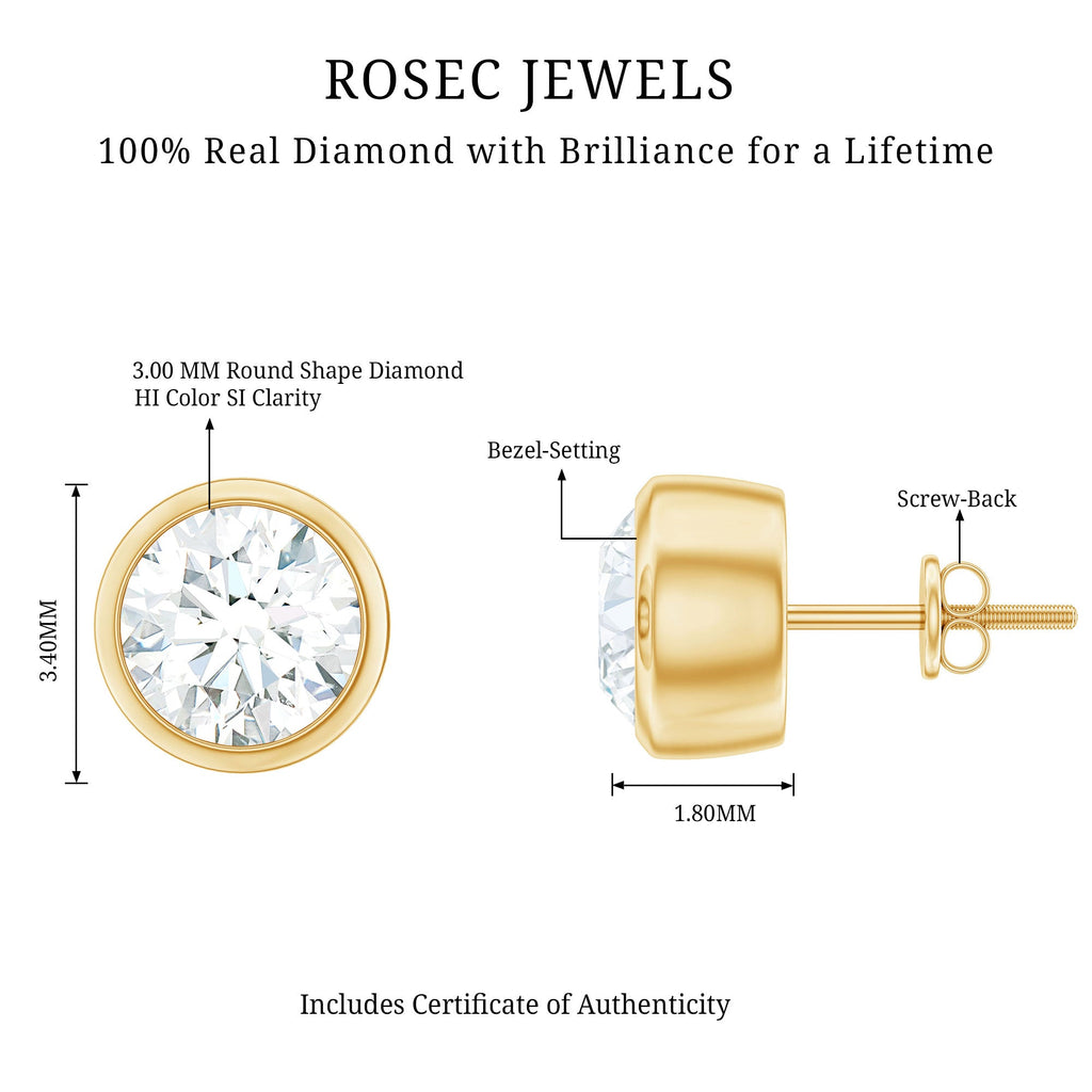Minimalistic Bezel Set Diamond Stud Earrings