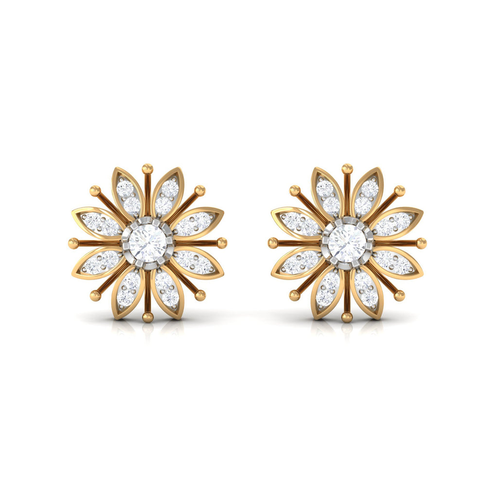 Natural Diamond Flower Stud Earrings with Screw Back