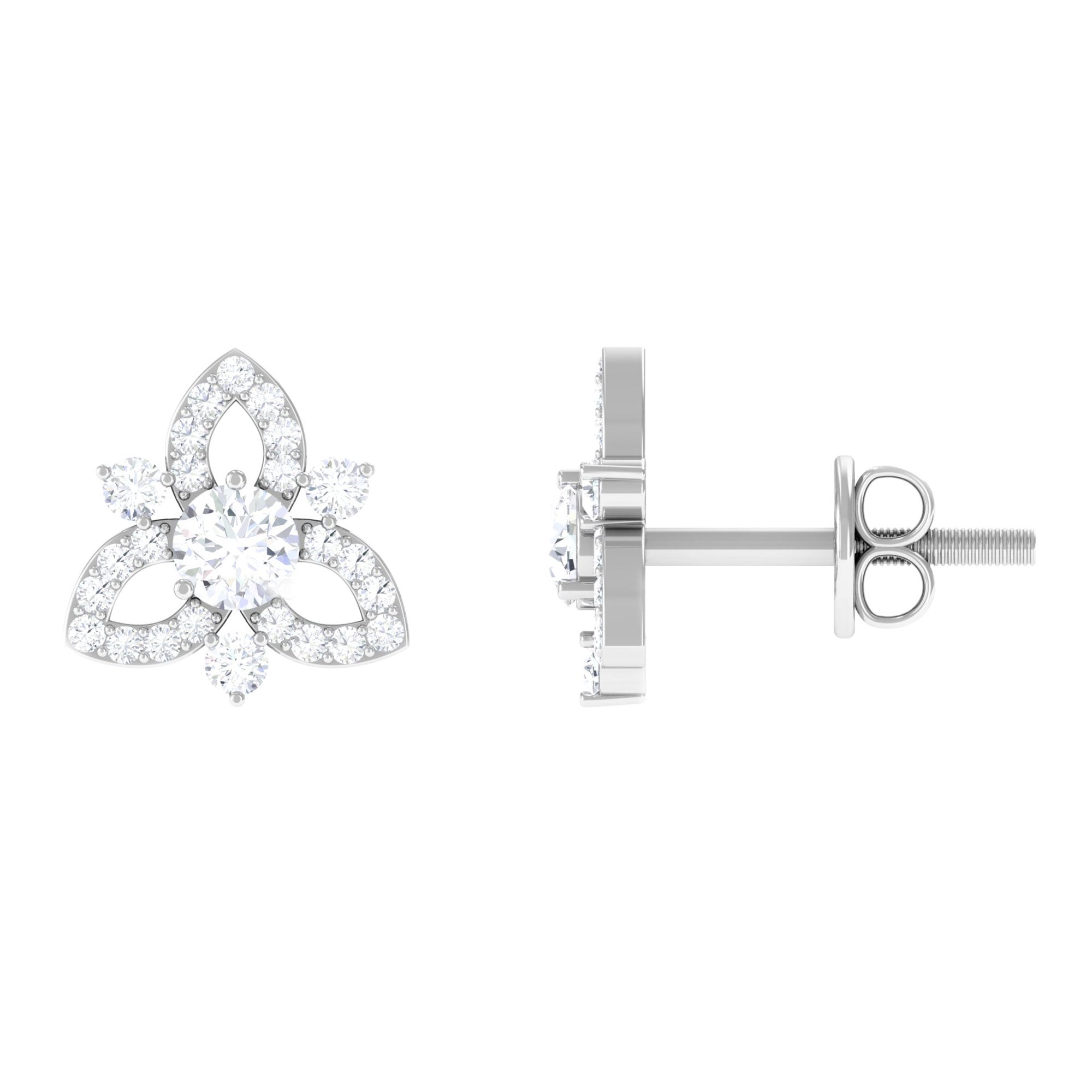 Real Diamond Flower Stud Earrings with Certificate