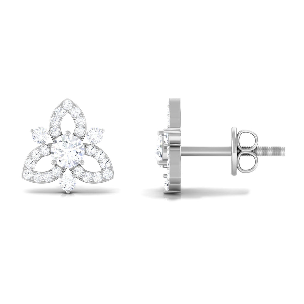 Real Diamond Flower Stud Earrings with Certificate