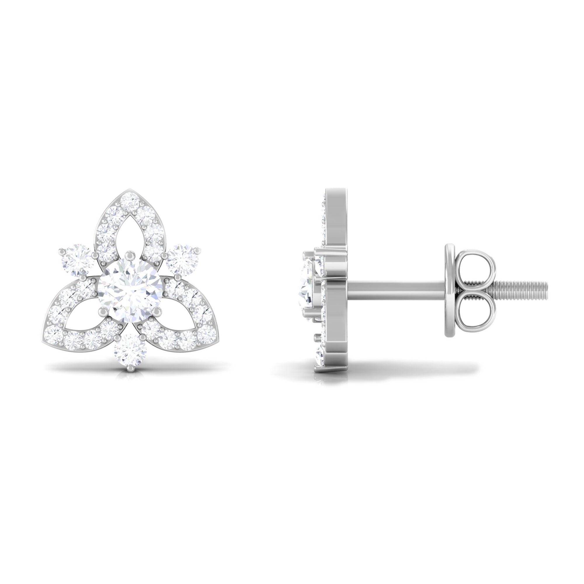 Real Diamond Flower Stud Earrings with Certificate