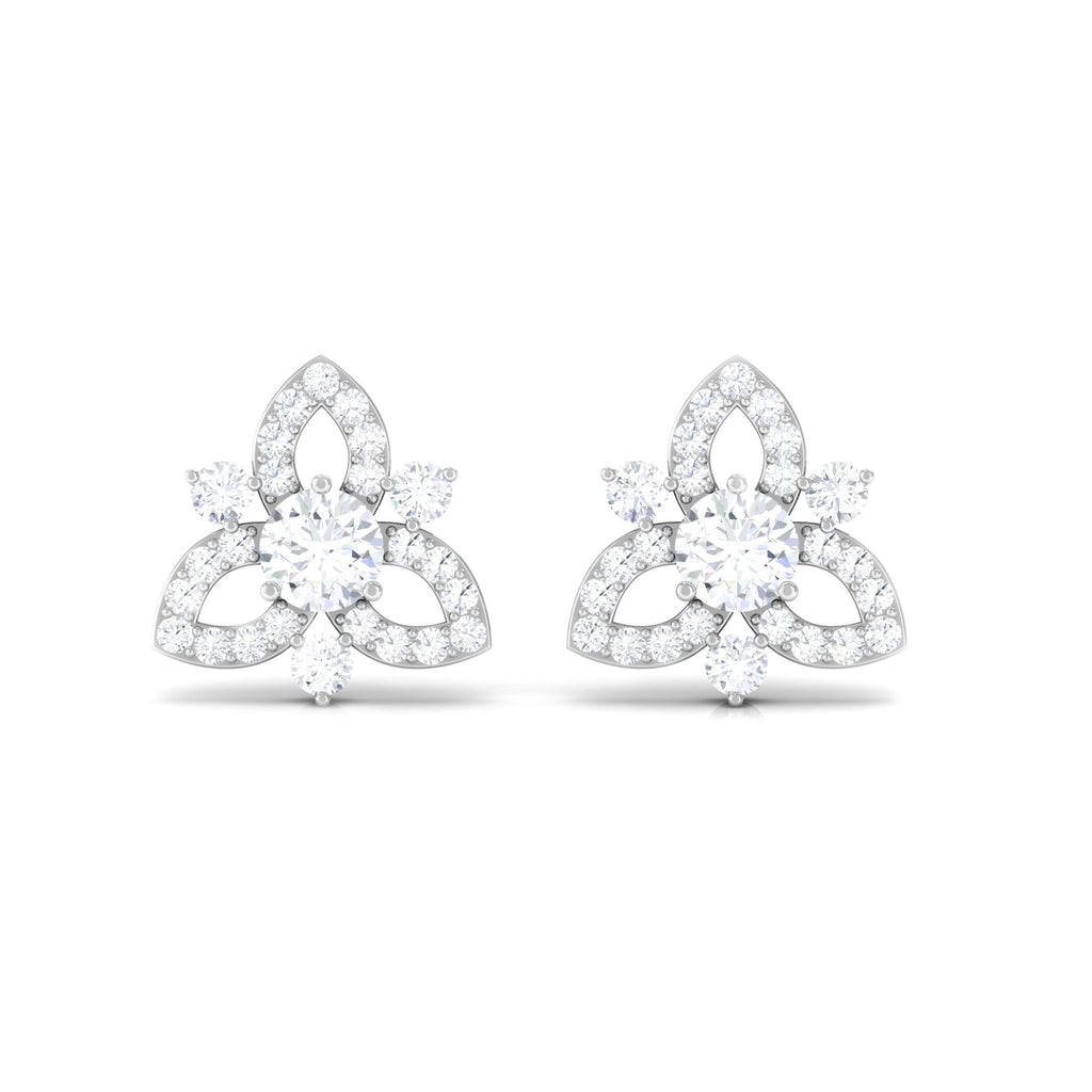 Real Diamond Flower Stud Earrings with Certificate