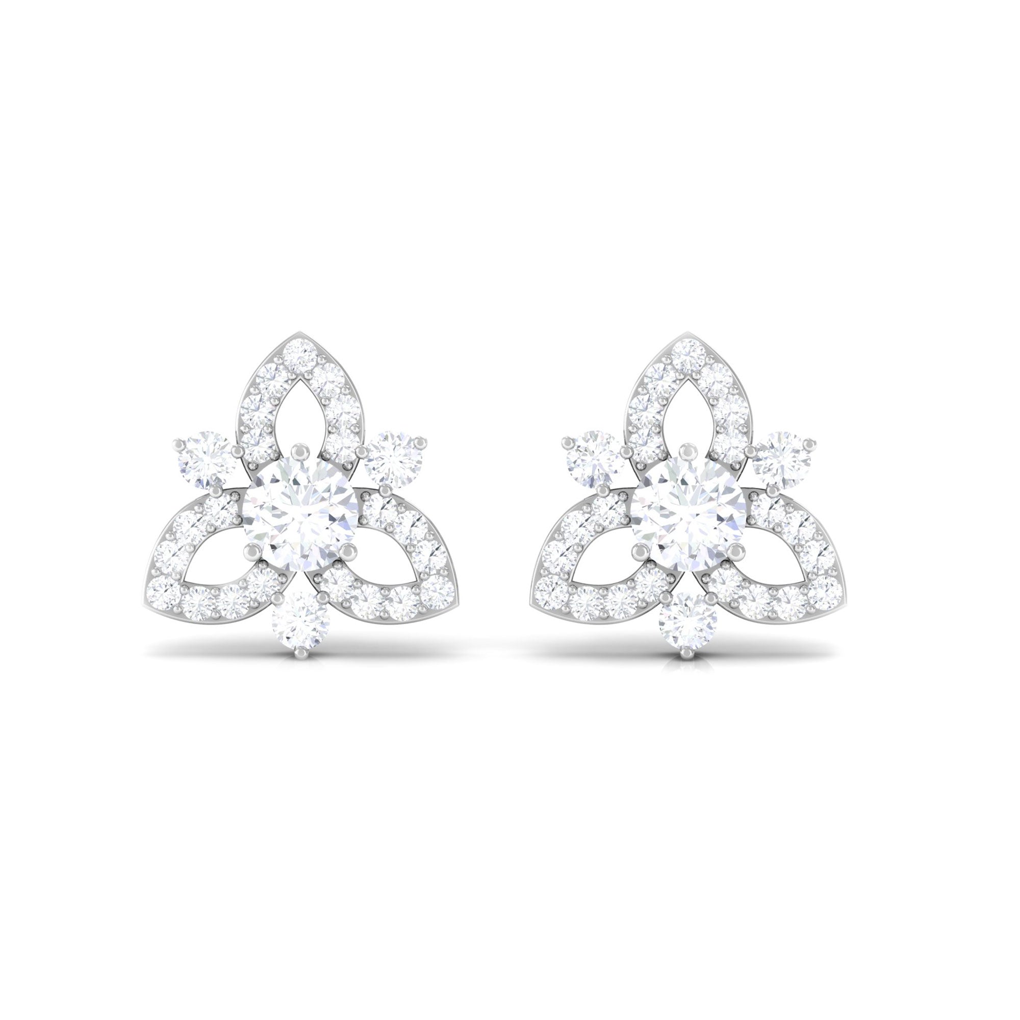 Real Diamond Flower Stud Earrings with Certificate