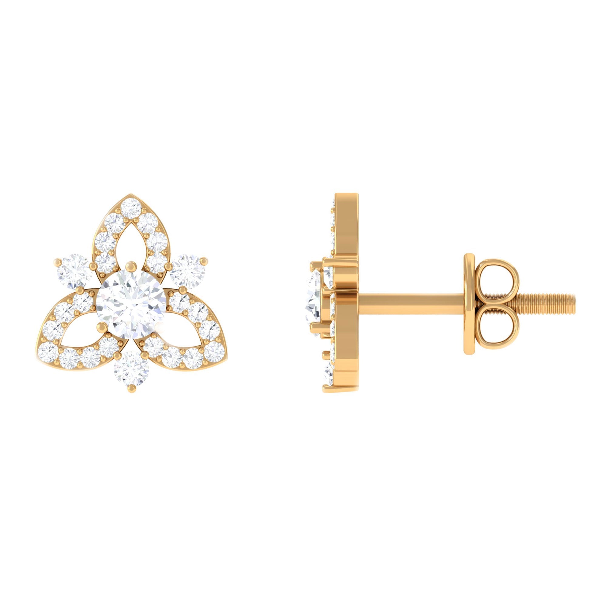 Real Diamond Flower Stud Earrings with Certificate