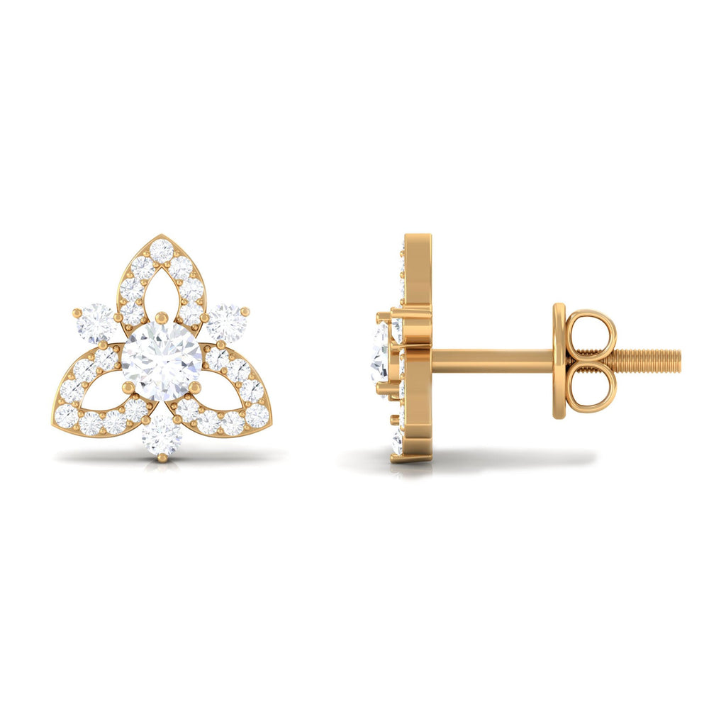 Real Diamond Flower Stud Earrings with Certificate