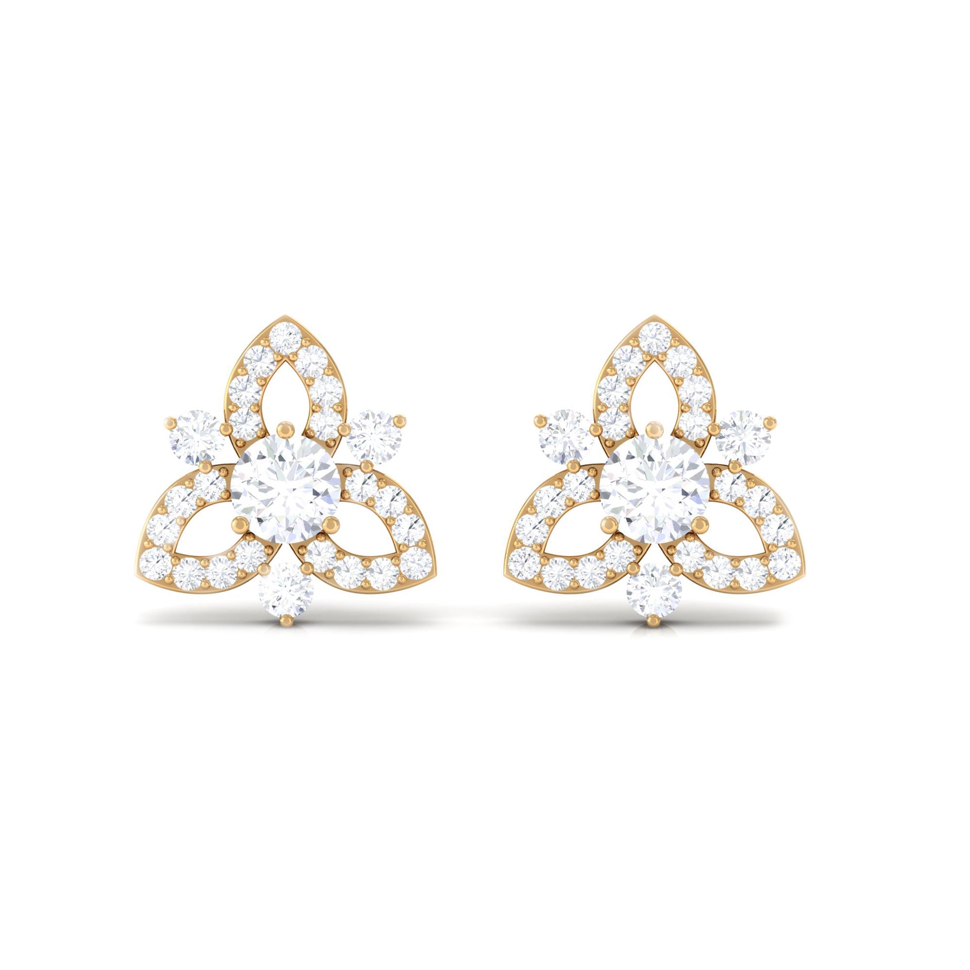 Real Diamond Flower Stud Earrings with Certificate