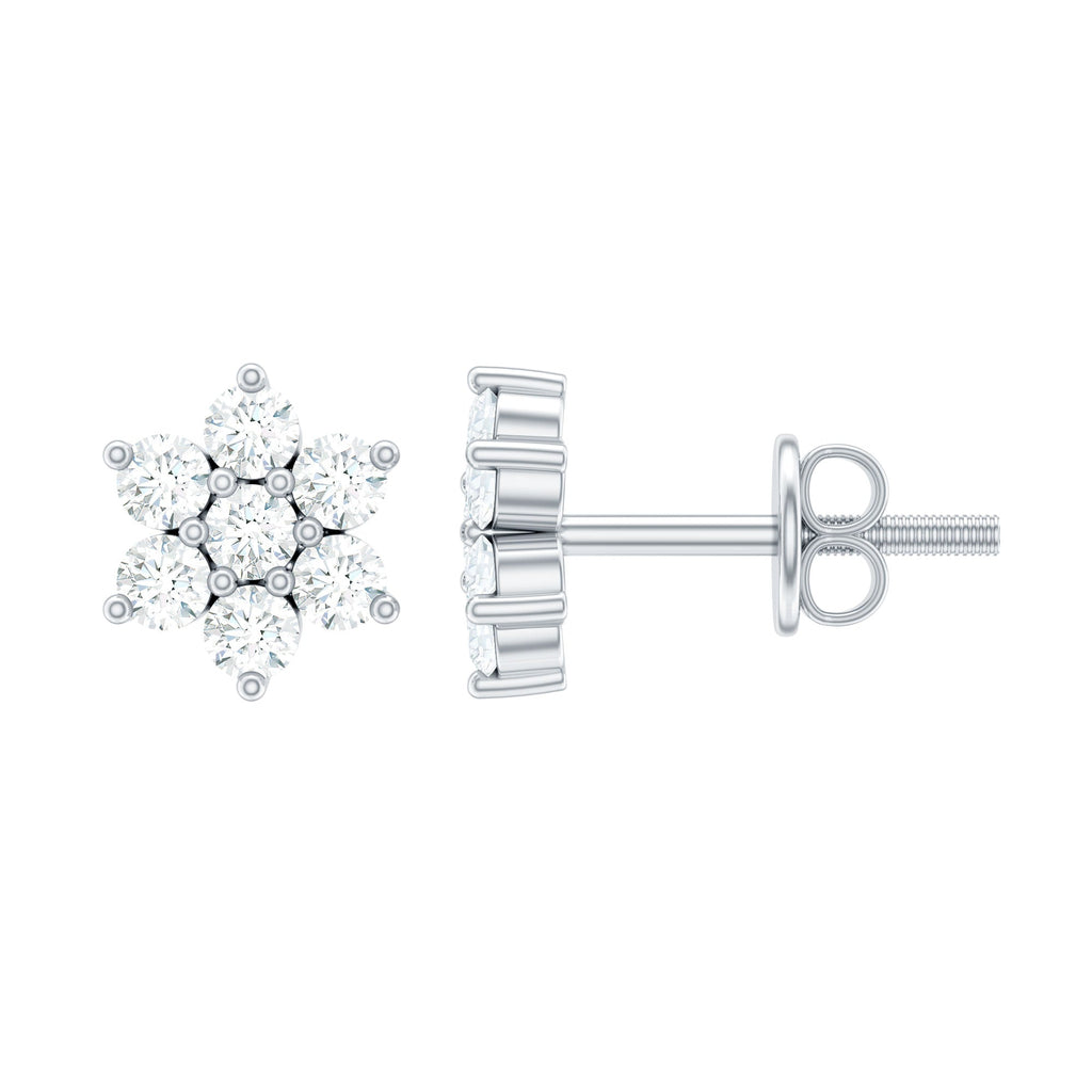 Certified Genuine Diamond Flower Earrings with Screw Back