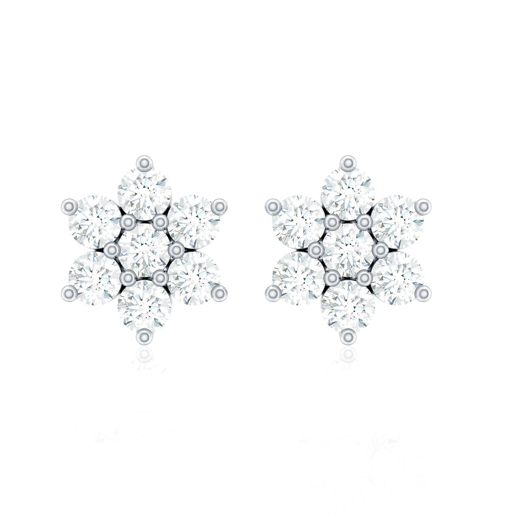 Certified Genuine Diamond Flower Earrings with Screw Back