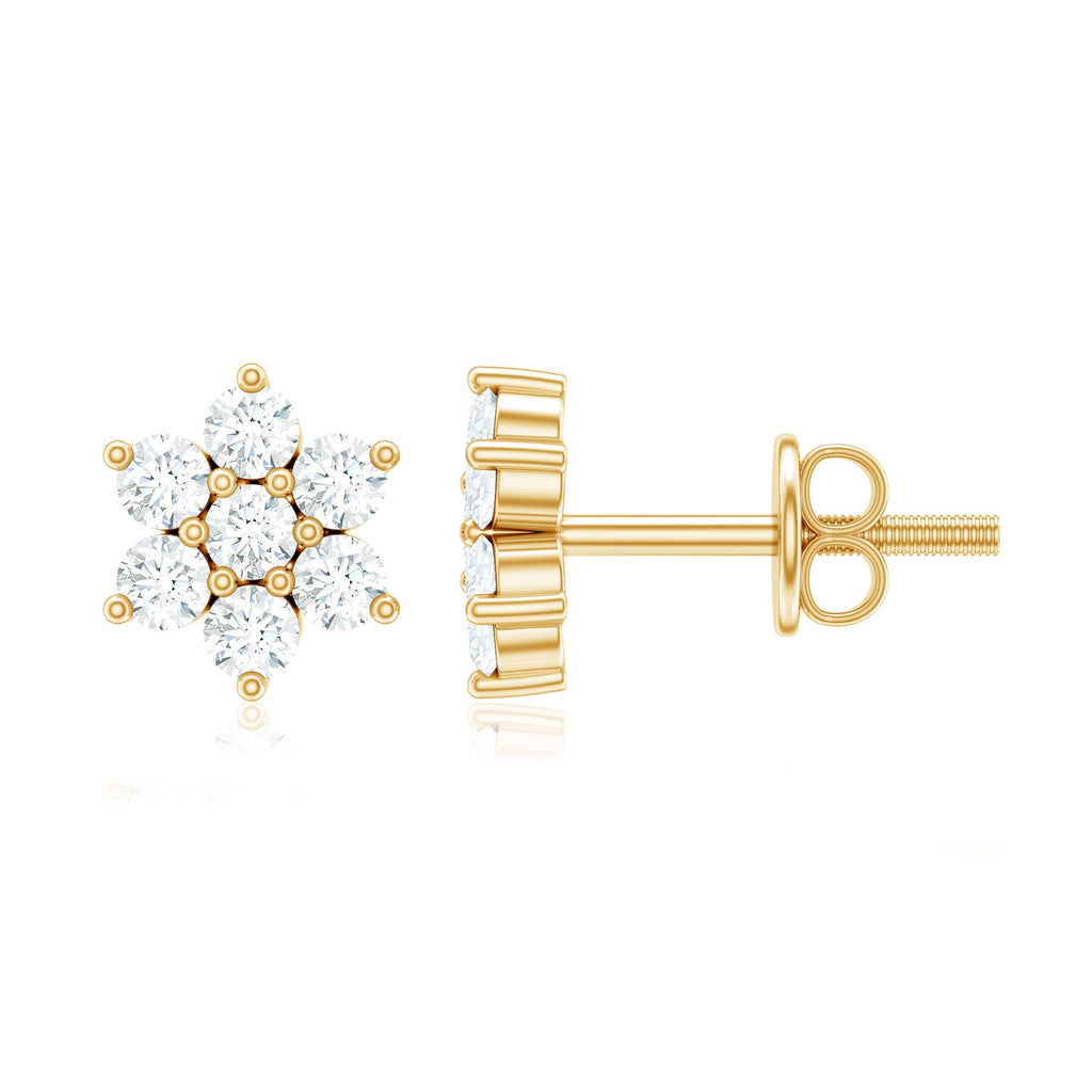 Certified Genuine Diamond Flower Earrings with Screw Back
