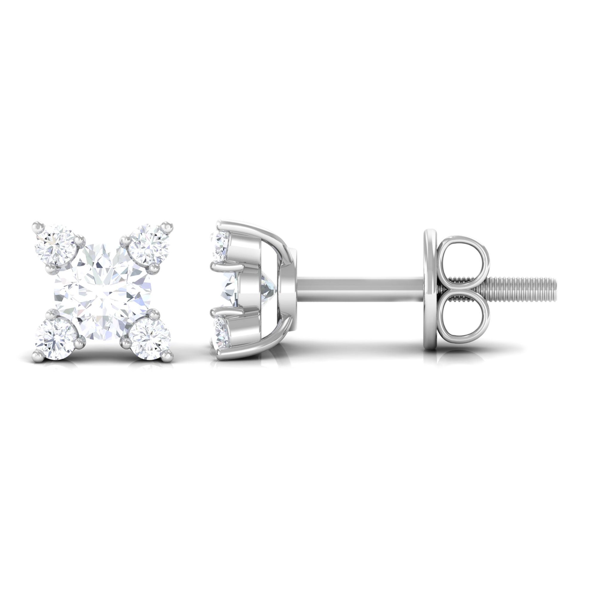 Real Diamond Flower Stud Earrings with Screw Backs
