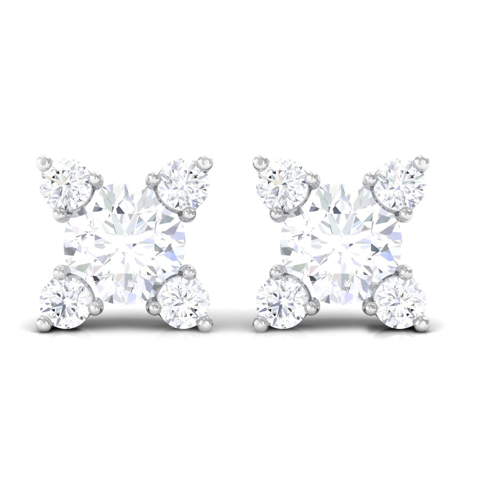 Real Diamond Flower Stud Earrings with Screw Backs