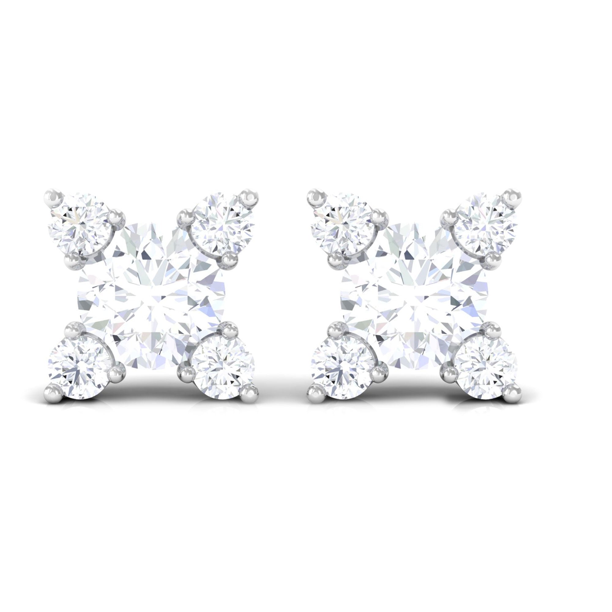 Real Diamond Flower Stud Earrings with Screw Backs
