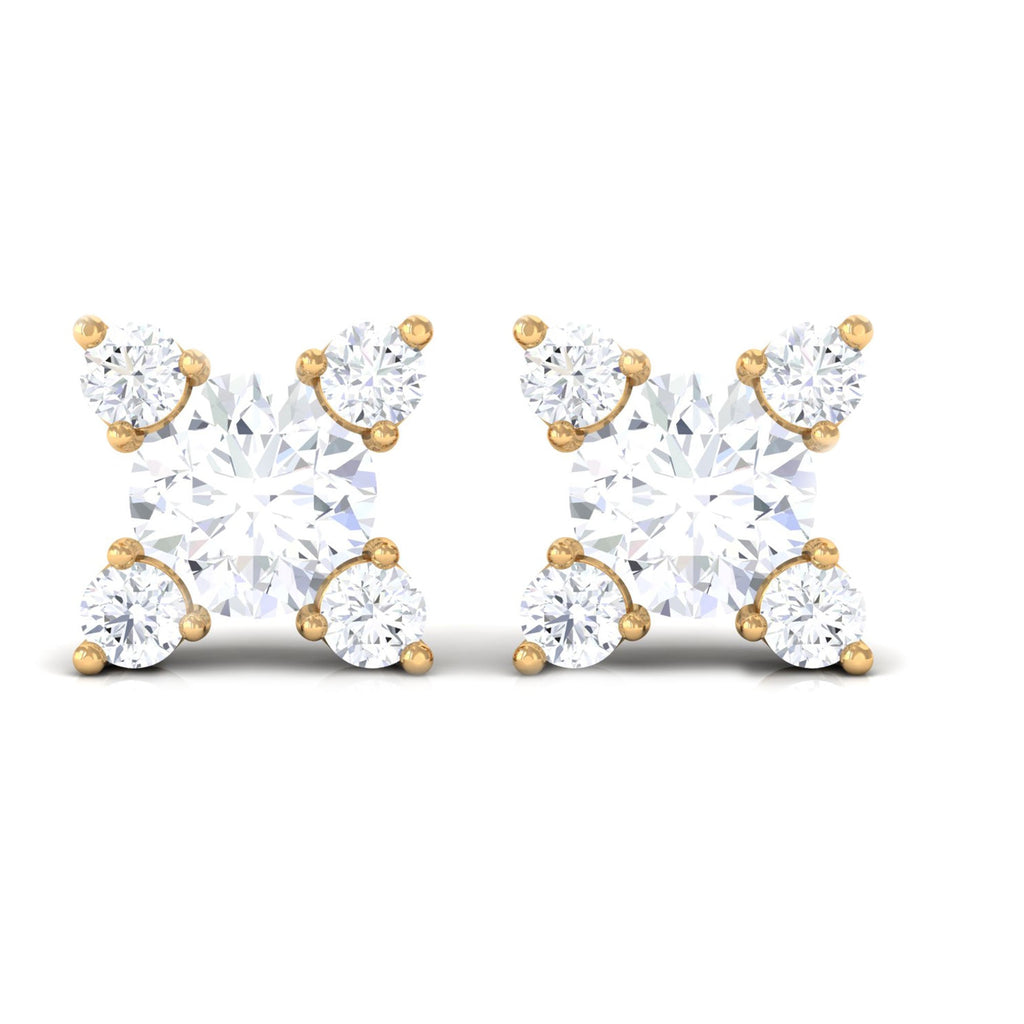 Real Diamond Flower Stud Earrings with Screw Backs