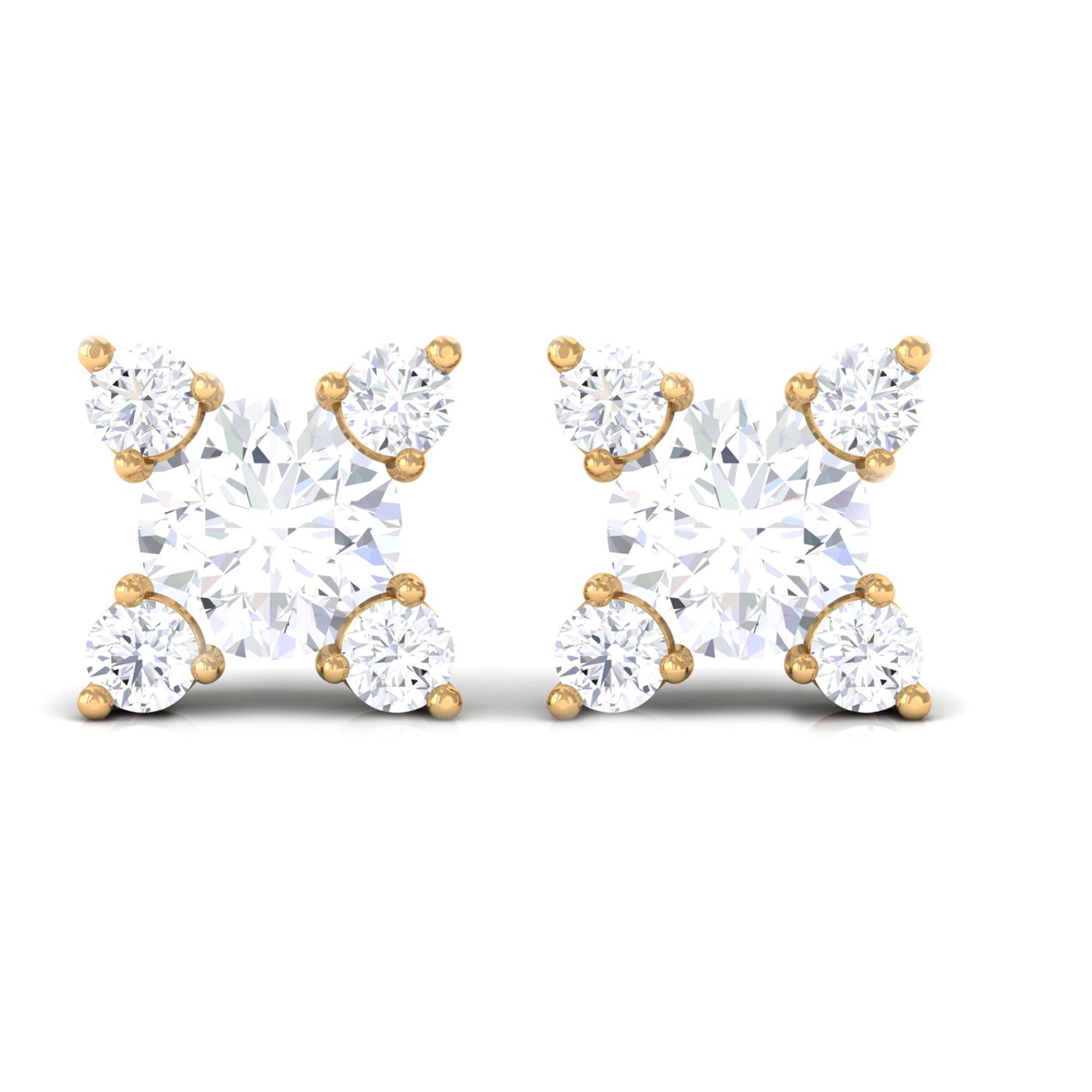 Real Diamond Flower Stud Earrings with Screw Backs