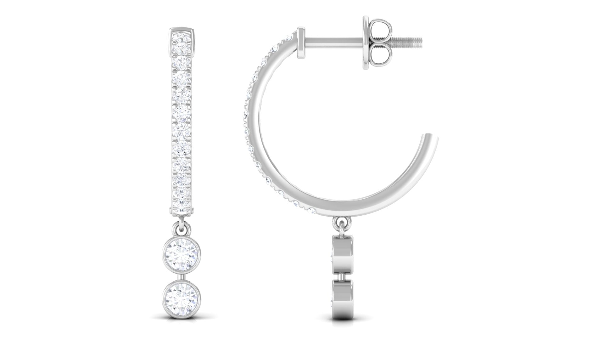 Diamond Hoop Drop Earrings in Bezel Setting