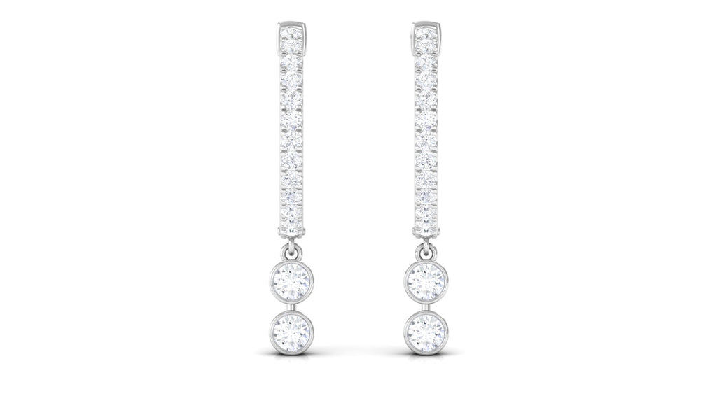 Diamond Hoop Drop Earrings in Bezel Setting