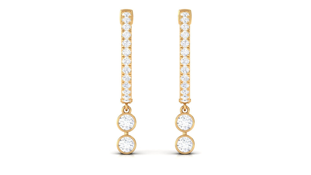 Diamond Hoop Drop Earrings in Bezel Setting