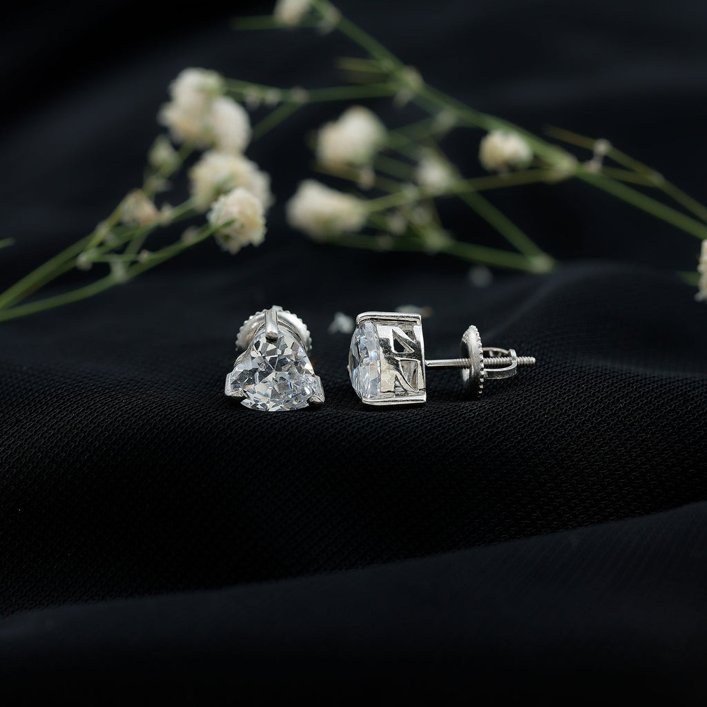 3 Carat Heart Shape Cubic Zirconia Solitaire Stud Earrings
