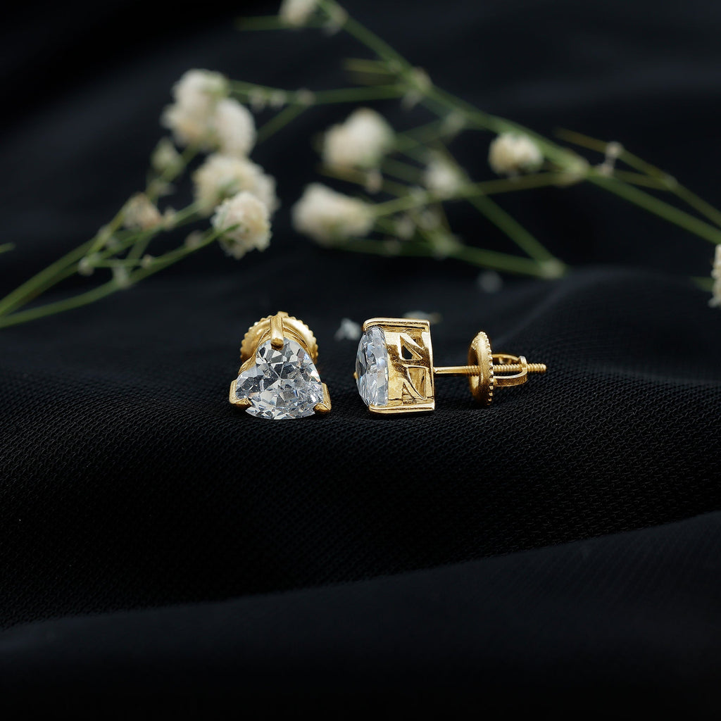 3 Carat Heart Shape Cubic Zirconia Solitaire Stud Earrings