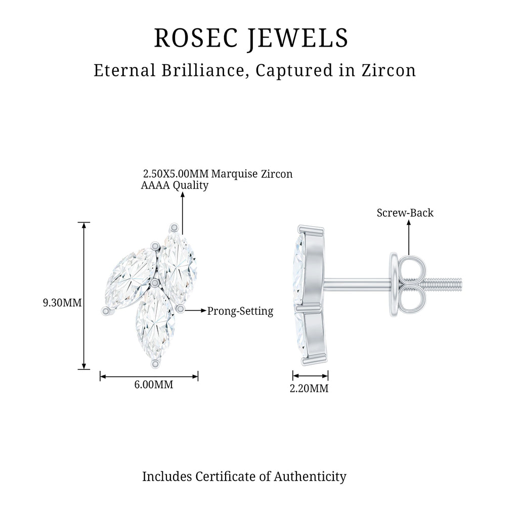 Nature Inspired Marquise Cut Zircon Leaf Stud Earrings
