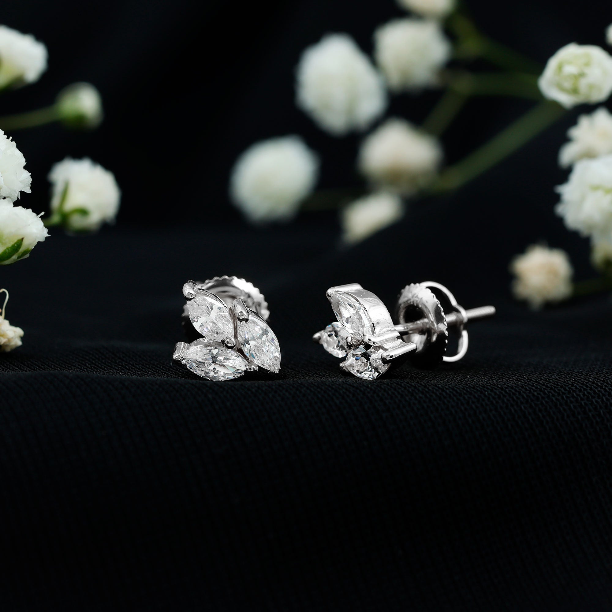 Nature Inspired Marquise Cut Zircon Leaf Stud Earrings