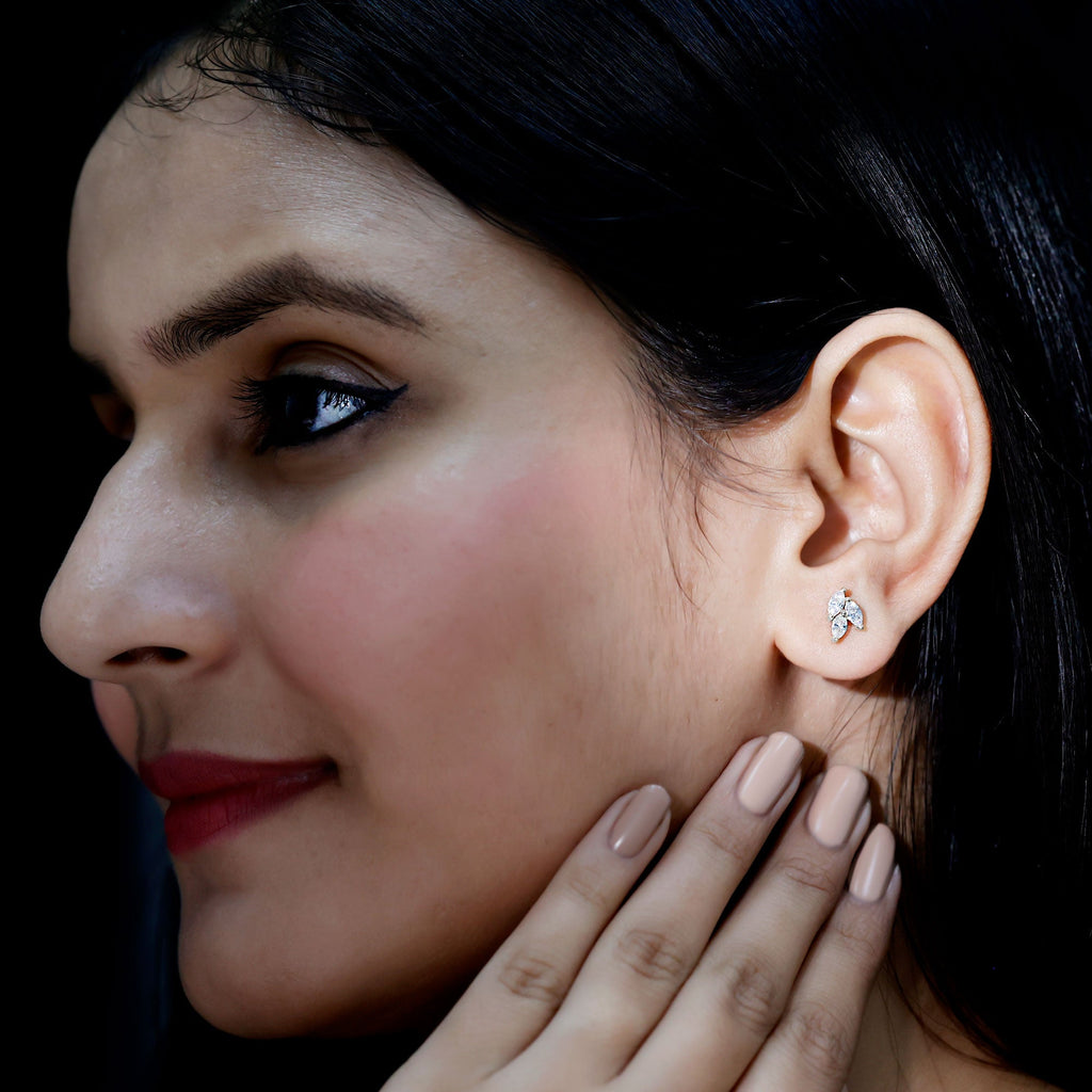 Nature Inspired Marquise Cut Zircon Leaf Stud Earrings