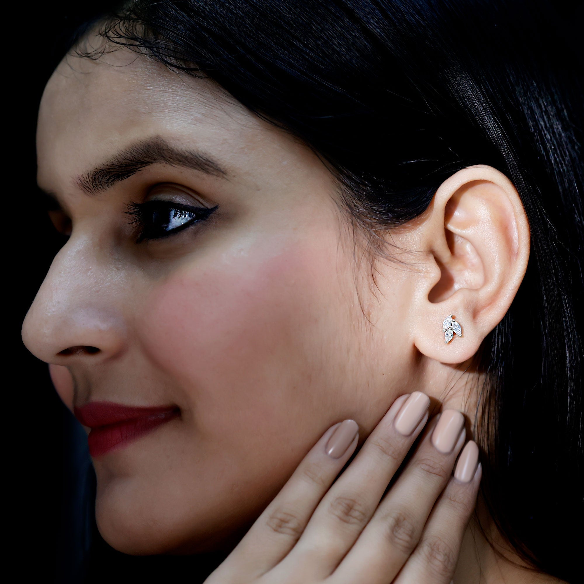 Nature Inspired Marquise Cut Zircon Leaf Stud Earrings
