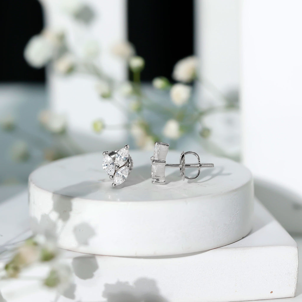 Nature Inspired Marquise Cut Zircon Leaf Stud Earrings