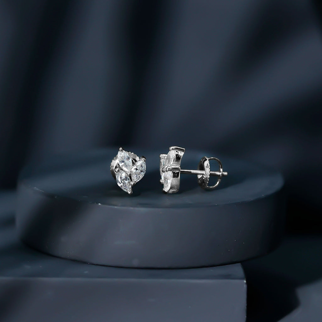 Nature Inspired Marquise Cut Zircon Leaf Stud Earrings