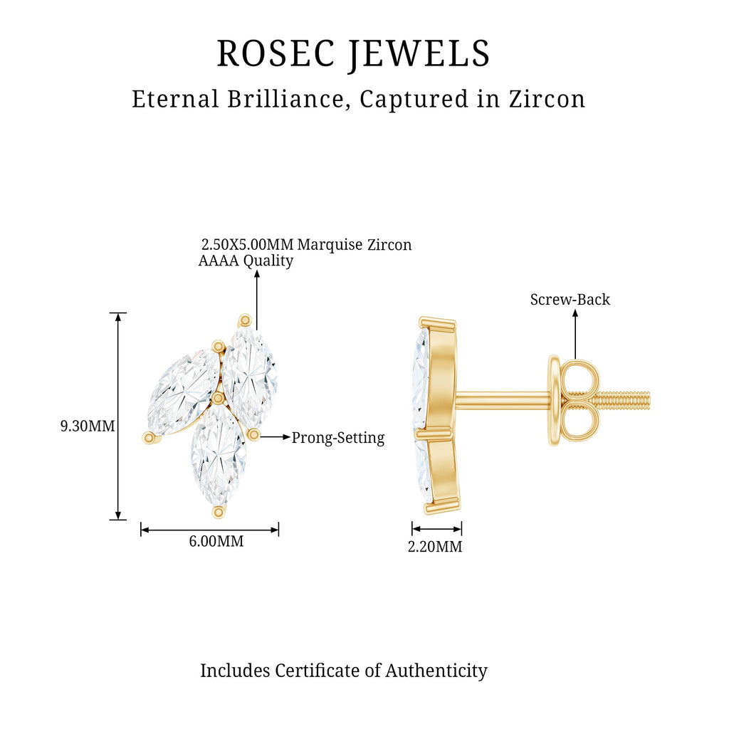 Nature Inspired Marquise Cut Zircon Leaf Stud Earrings