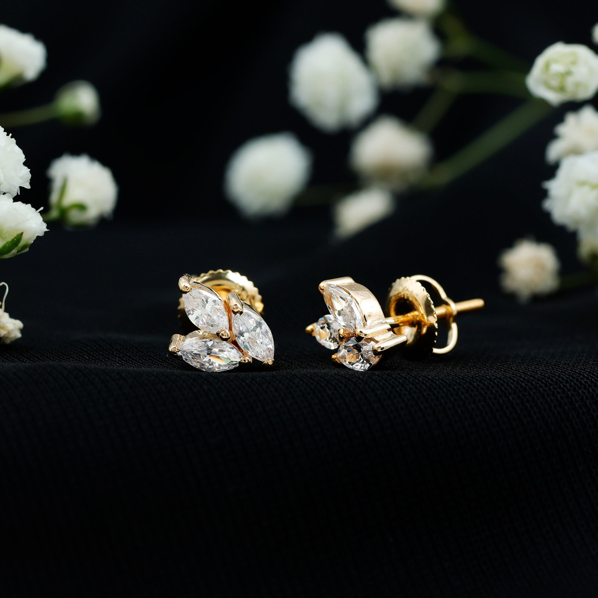 Nature Inspired Marquise Cut Zircon Leaf Stud Earrings