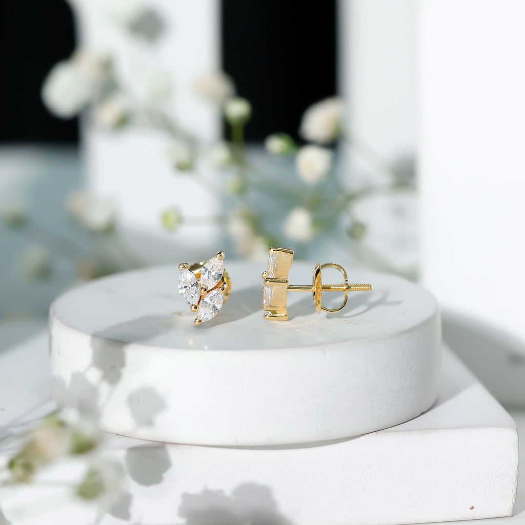 Nature Inspired Marquise Cut Zircon Leaf Stud Earrings
