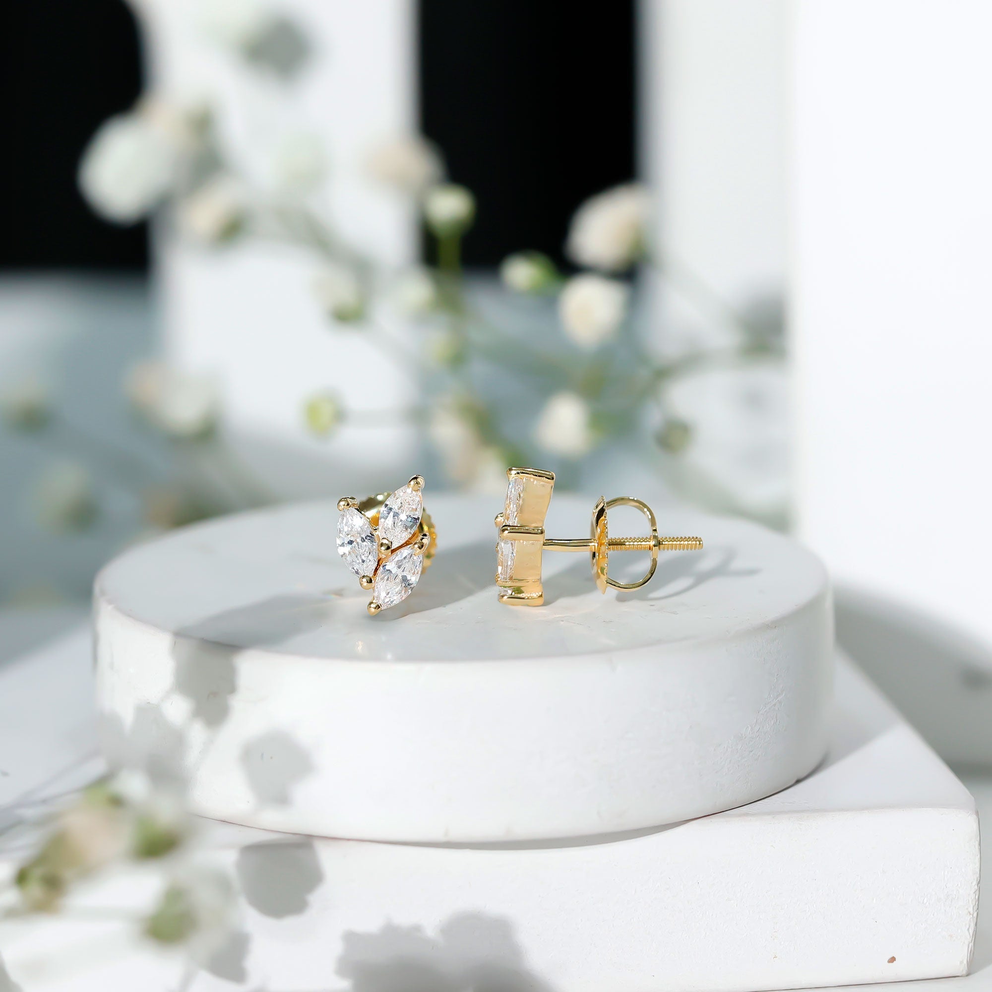 Nature Inspired Marquise Cut Zircon Leaf Stud Earrings